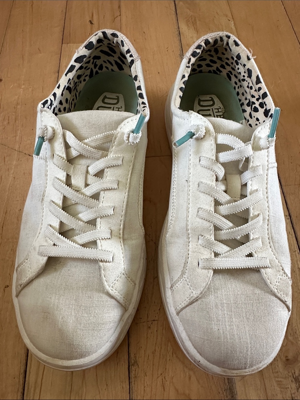 Hey Dude Karina Classic Casual Women's White Canvas Sneakers with Leopard Lining